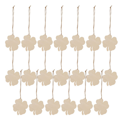 Ortofally 20pcs Four Leaf Ornaments Hanging Decor Unfinished Wooden Ornaments Wooden Shamrock Cutouts Wooden Slices Party Favors for DIY Crafts Beige