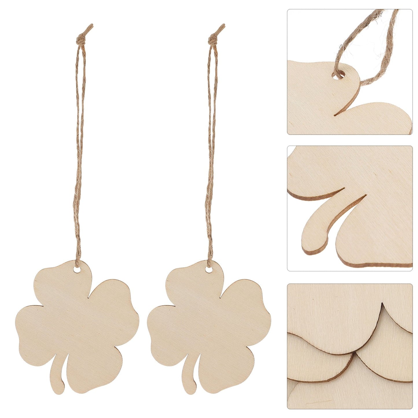 Ortofally 20pcs Four Leaf Ornaments Hanging Decor Unfinished Wooden Ornaments Wooden Shamrock Cutouts Wooden Slices Party Favors for DIY Crafts Beige