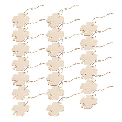 Ortofally 20pcs Four Leaf Ornaments Hanging Decor Unfinished Wooden Ornaments Wooden Shamrock Cutouts Wooden Slices Party Favors for DIY Crafts Beige