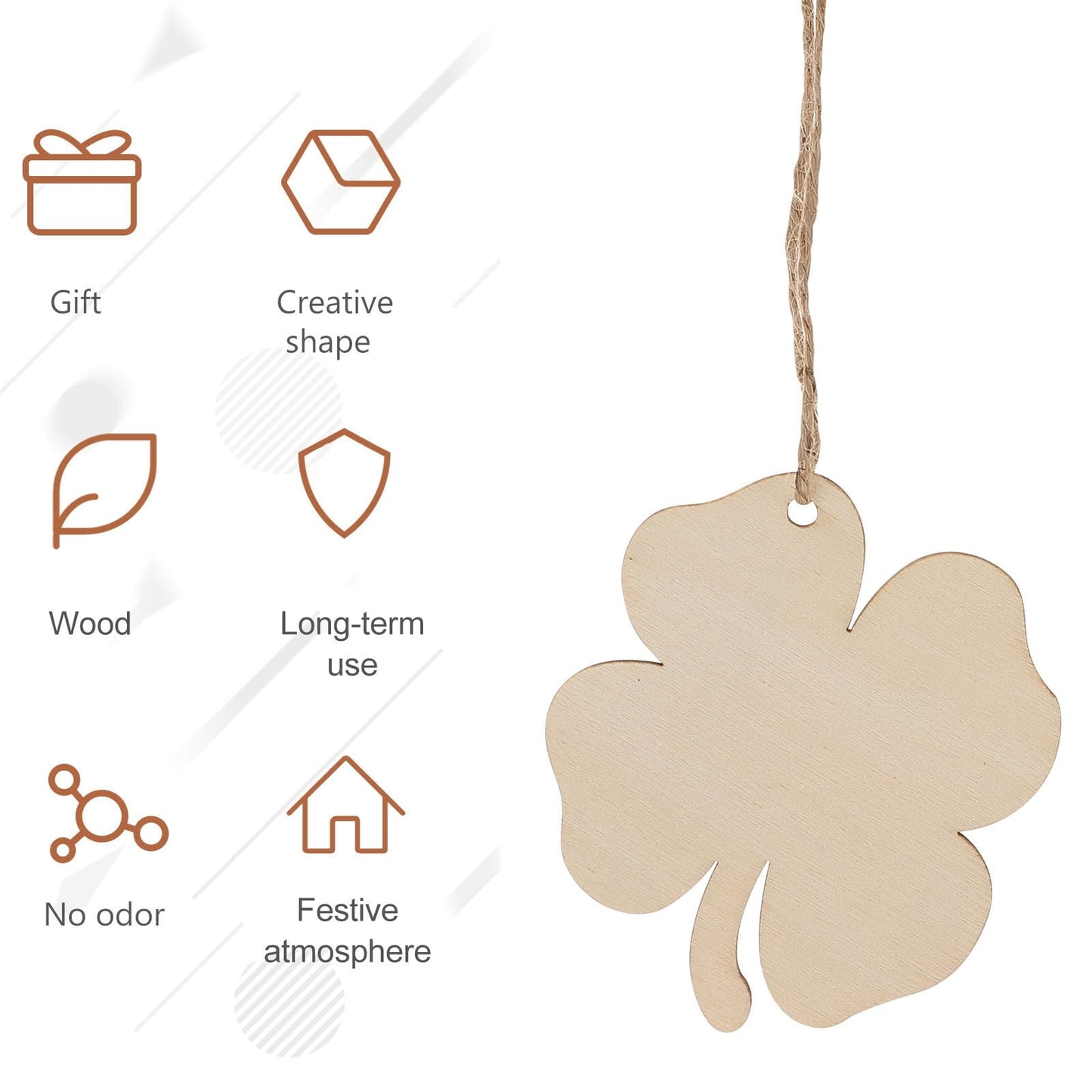 Ortofally 20pcs Four Leaf Ornaments Hanging Decor Unfinished Wooden Ornaments Wooden Shamrock Cutouts Wooden Slices Party Favors for DIY Crafts Beige