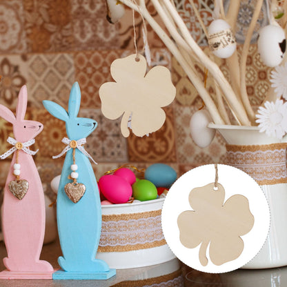 Ortofally 20pcs Four Leaf Ornaments Hanging Decor Unfinished Wooden Ornaments Wooden Shamrock Cutouts Wooden Slices Party Favors for DIY Crafts Beige