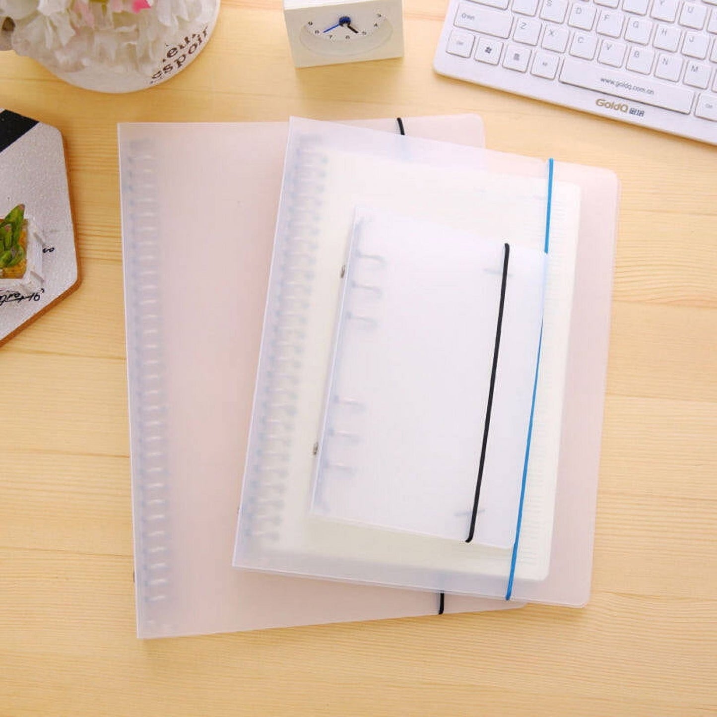 SWETRACE Plastic A5 Cover Round Ring Binder Transparent 1Pack 9.3x7.1x1.6Inch 23.60X18.00X4.00CM Beige