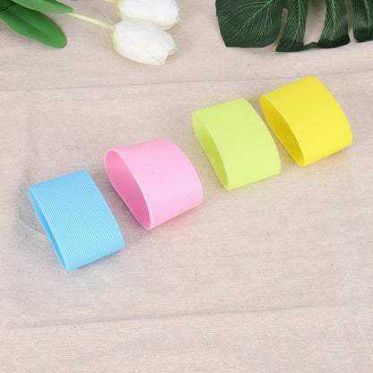 Worgeous 4pcs Silicone Heat resistant Cup Sleeves Non slip Protective Water Glass Covers for Bottles and Mugs (Green Light Blue Pink Yellow)