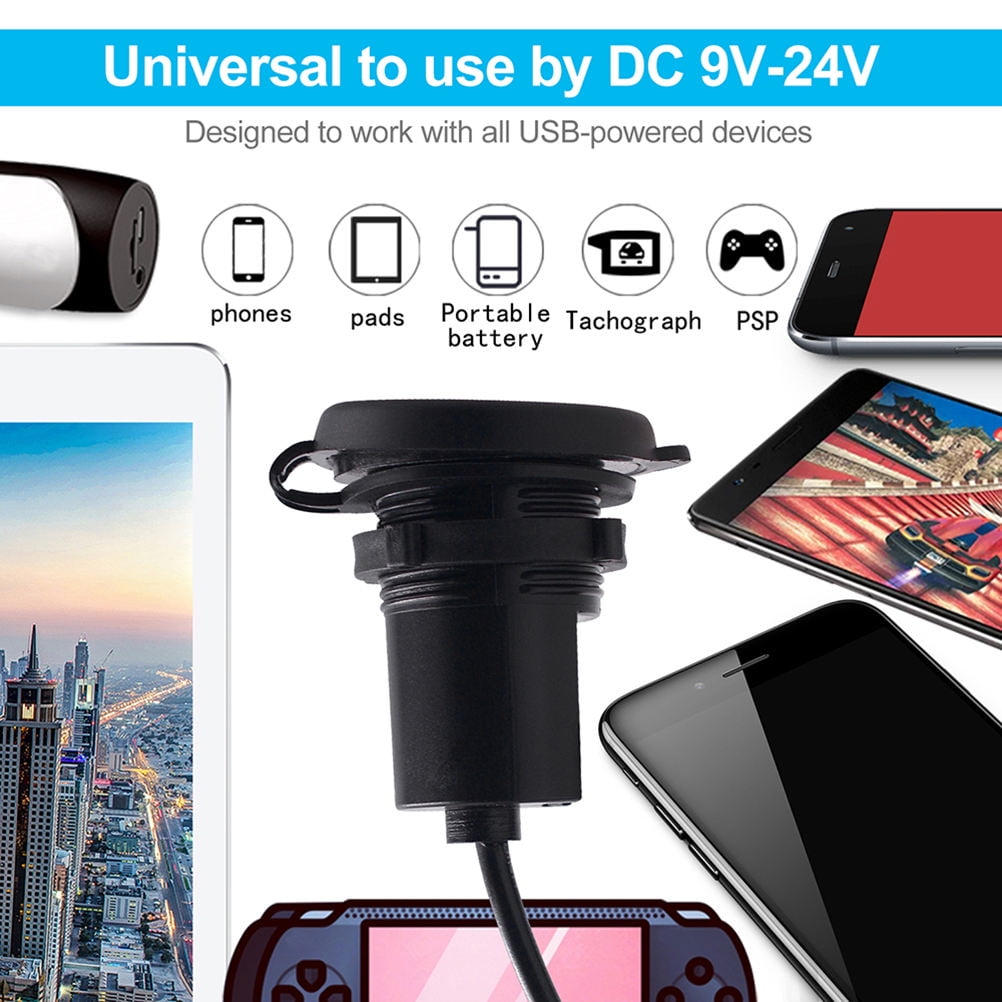 Worgeous Black ABS Motorcycle USB Socket Charger with Dual USB for Car Use Suitable for Most Environments 12V