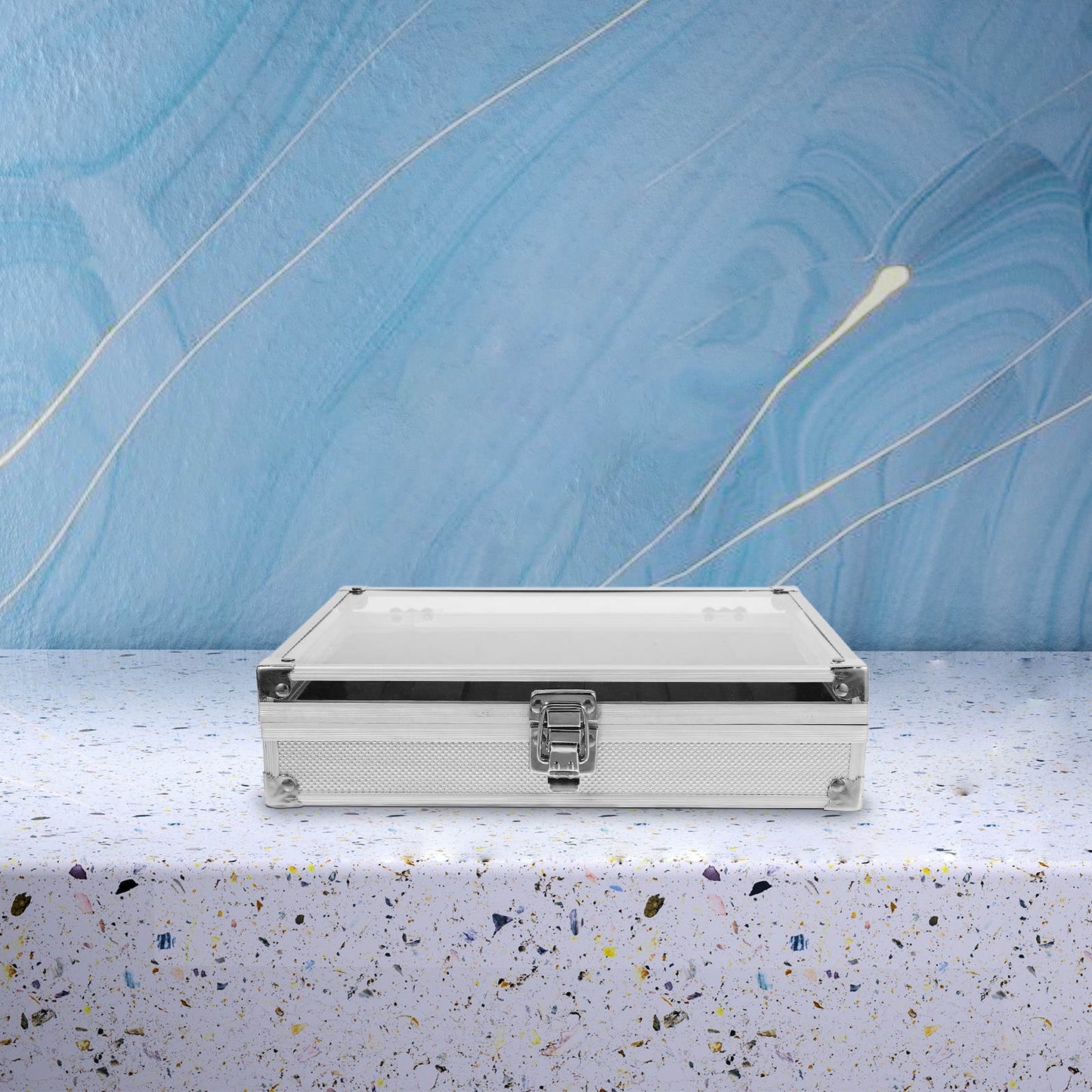 Worgeous White Metal Watch Holder with 12 Grid Slots for Storaging Use Dustproof and Protective Aluminum Alloy Lightweight Durable
