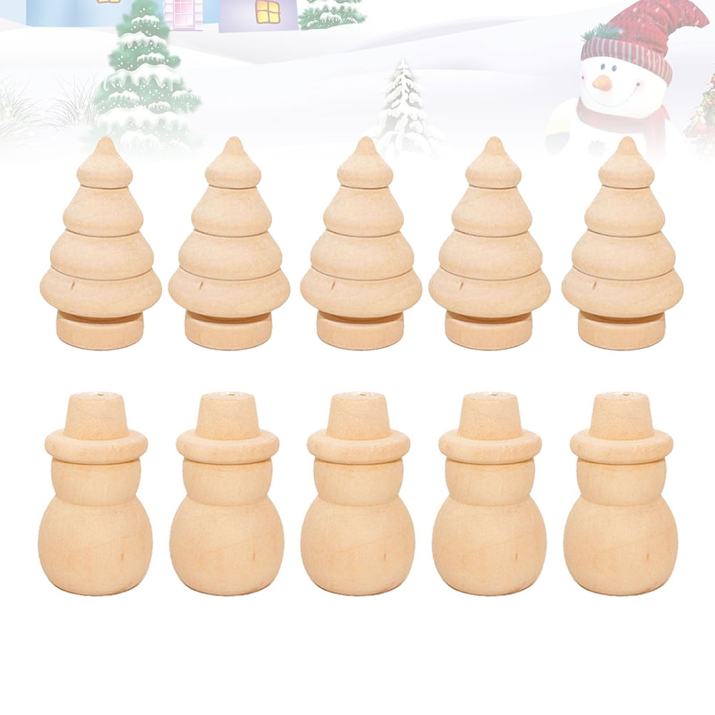 SWETRACE 20Pcs Diy Wooden Dolls Craft Mini Ornaments Light Yellow Snowman Figurines Miniature For Children