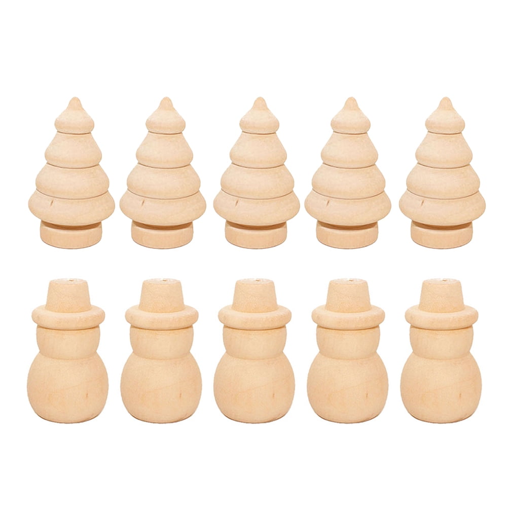 SWETRACE 20Pcs Diy Wooden Dolls Craft Mini Ornaments Light Yellow Snowman Figurines Miniature For Children