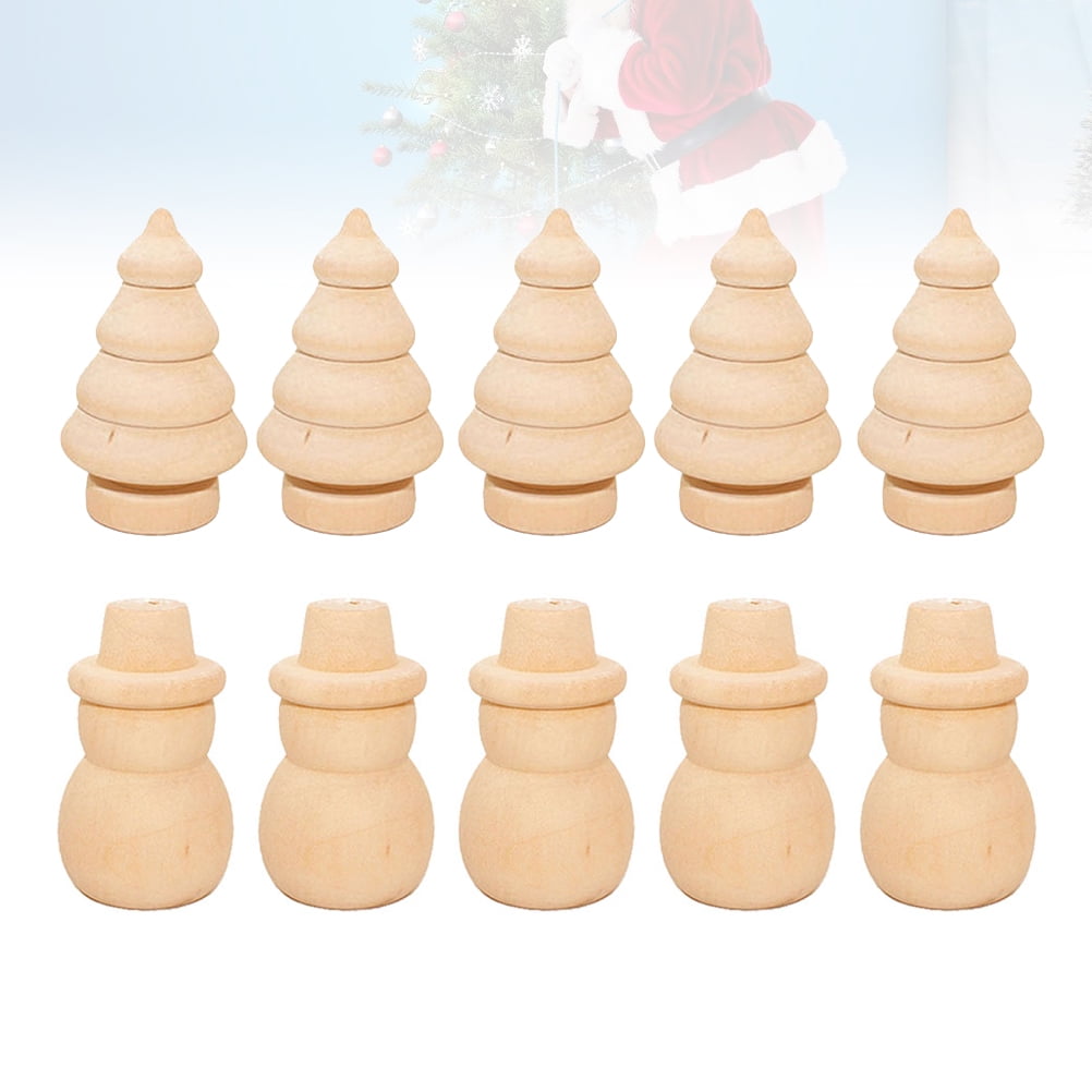 SWETRACE 20Pcs Diy Wooden Dolls Craft Mini Ornaments Light Yellow Snowman Figurines Miniature For Children