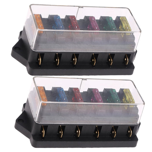 SWETRACE 2Pcs Metal 6 Way Fuse Holder for Vehicle Maintenance Electrical Installation Car Fuse Accessory 4.3x2.0x1.7in