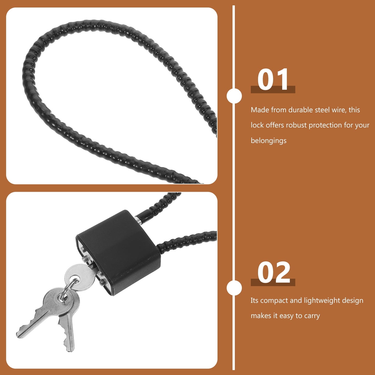 SWETRACE Bicycle Lock Cable Lock Steel Wire Black 1Pcs 5.9X2.5X0.8In