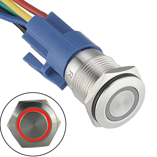 19Mm Latching Push Button Switch 12V Dc On Off Stainless Steel Led Self-Locking Green Red