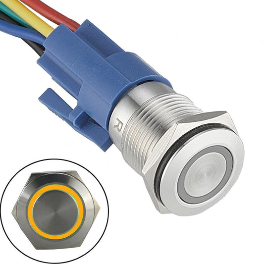19Mm Latching Push Button Switch 12V Dc On Off Stainless Steel Led Self-Locking Green Yellow