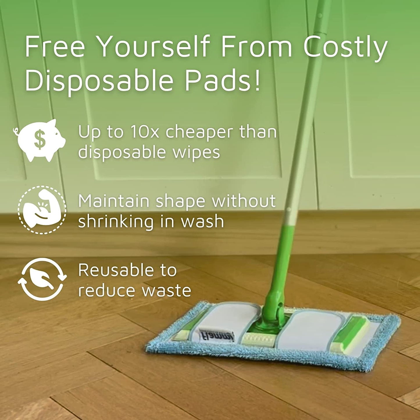 Reusable Microfiber Mop Pads for Swwiffer Sweper & All 10-12 Inch Flat Mop, Upgraded Wet Dry Cleaning Pads for All Hard-Floor, Reusable & Washable Sweeper Refills (4 Pack) Blue