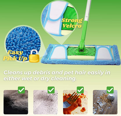 Reusable Microfiber Mop Pads for Swwiffer Sweper & All 10-12 Inch Flat Mop, Upgraded Wet Dry Cleaning Pads for All Hard-Floor, Reusable & Washable Sweeper Refills (4 Pack) Blue
