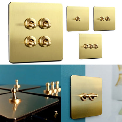 Toggle Light Rocker Switch 1/2 Way Retro Brass Plate Lever 86 Type Toggle Switch 1 Gang Smile Home 2 Gang