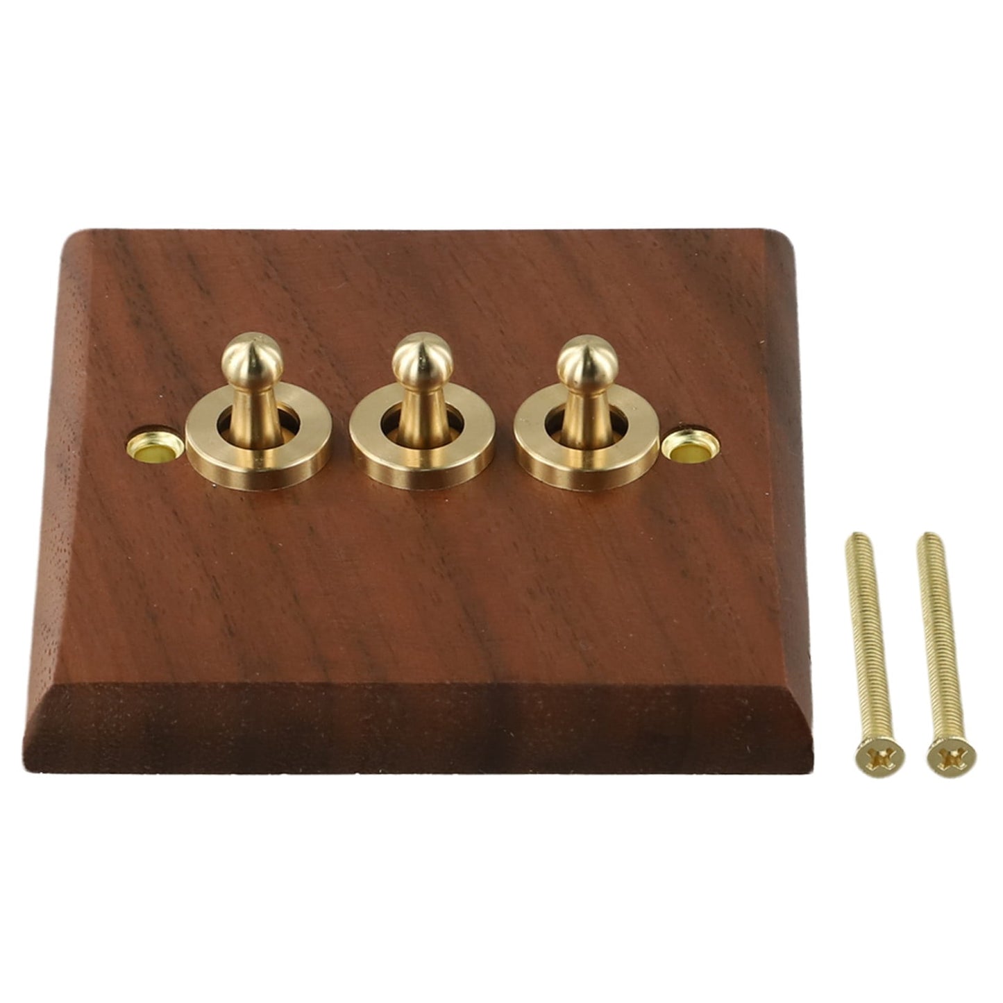 Toggle Light Rocker Switch 1/2 Way Retro Walnut Wood Plate Brass Lever 1 Gang Smile Home 3 Gang