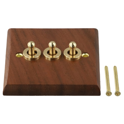 Toggle Light Rocker Switch 1/2 Way Retro Walnut Wood Plate Brass Lever 1 Gang Smile Home 3 Gang