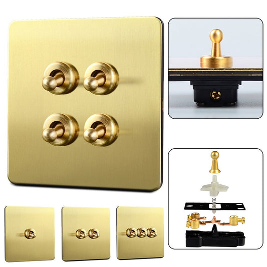 Toggle Light Rocker Switch 1/2 Way Retro Brass Plate Lever 86 Type Toggle Switch 3 Gang Smile Home