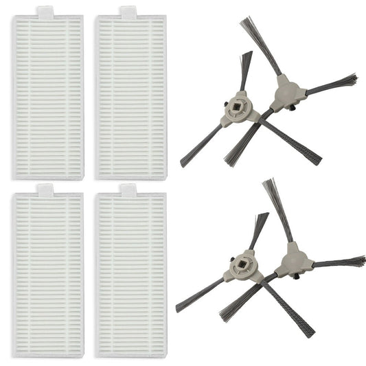 Replacement Side Brush And Filter Kit For Ropvacnic S1 Tipdiy G90 Vipsun Z1 Robot Vacuum Cleaner 4 Brushes 4 Filters Gray And White