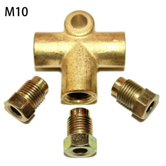 Copper 3-Way Brake Pipe T Piece Tee Fitting With 3 M10 Male Short Nuts For 3/16" Metric Brake Hose Union Automotive Car Truck Parts