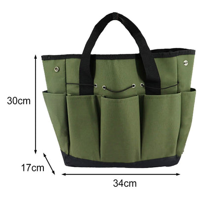 Garden Tool Bag With 9 Pockets Sturdy Oxford Cloth Gardening Tote Organizer For Home Yard Lawn 34W X 17D X 30H Cm Army Green Black Gray Green
