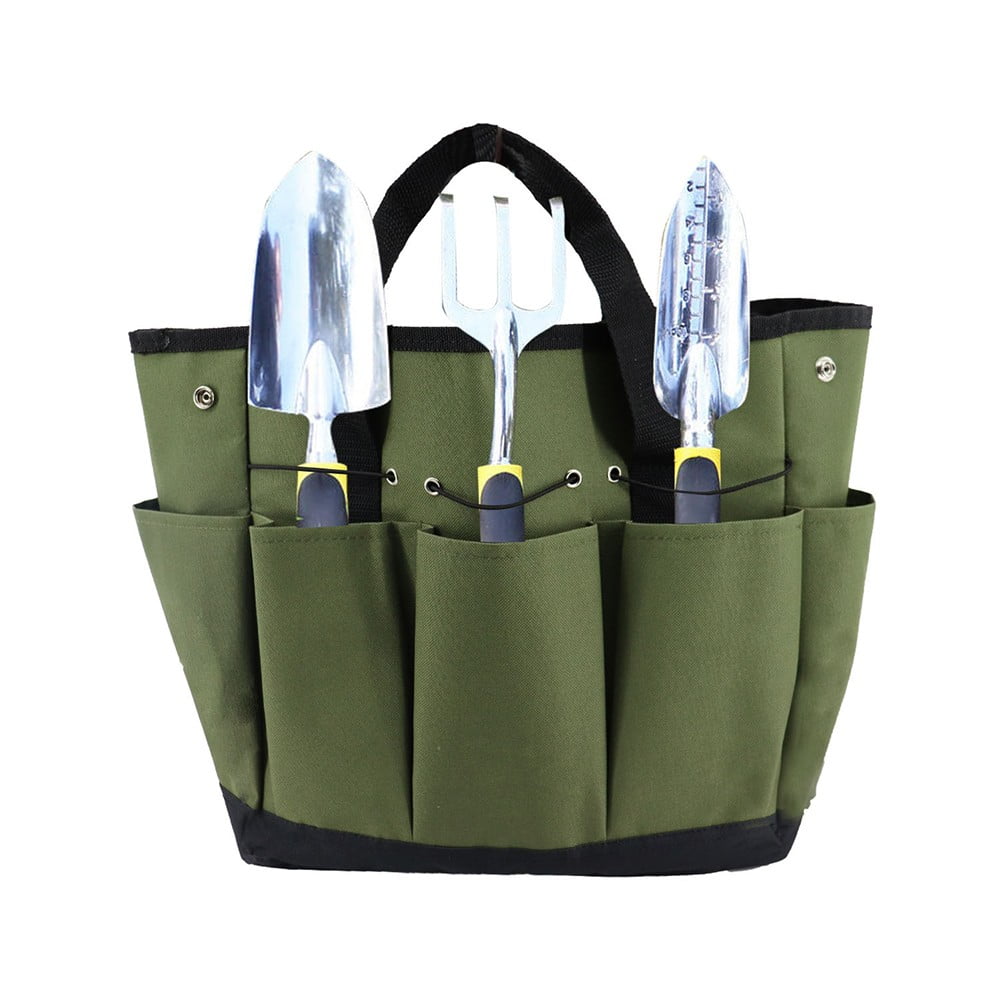 Garden Tool Bag With 9 Pockets Sturdy Oxford Cloth Gardening Tote Organizer For Home Yard Lawn 34W X 17D X 30H Cm Army Green Black Gray Green