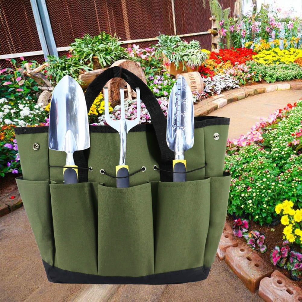 Garden Tool Bag With 9 Pockets Sturdy Oxford Cloth Gardening Tote Organizer For Home Yard Lawn 34W X 17D X 30H Cm Army Green Black Gray Green