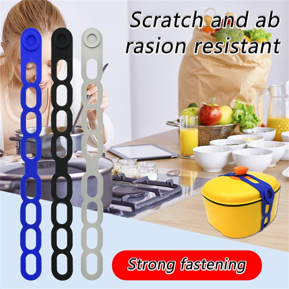 4 Pcs Silicone Latch Strap Tie for Slow Cooker Lid Lunch Box Bundling Organizing Black Blue