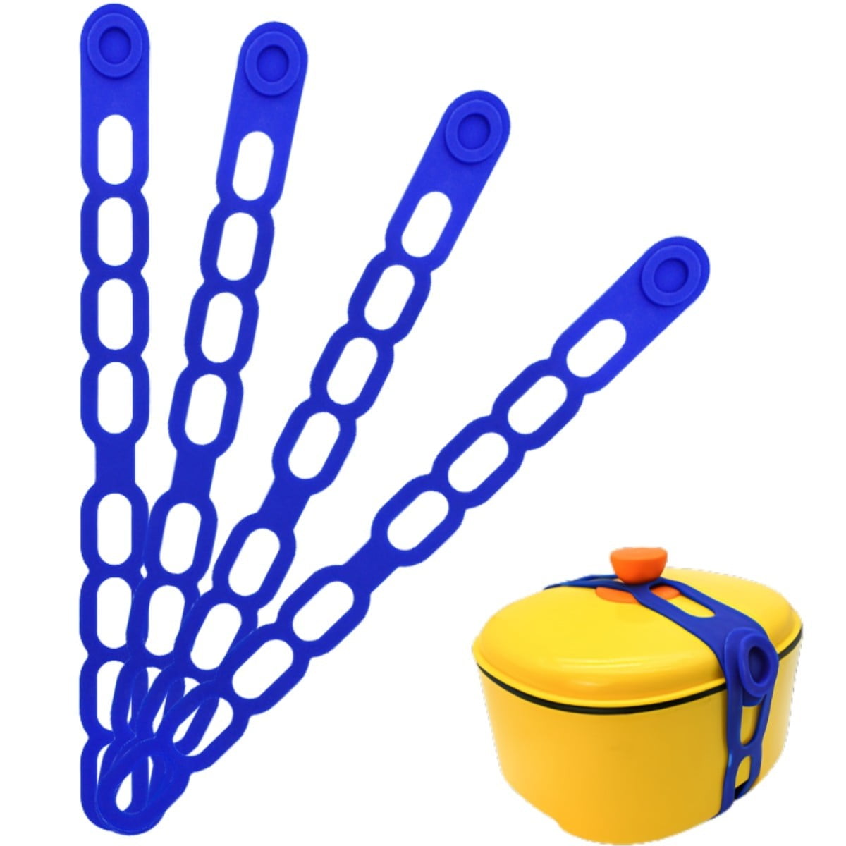 4 Pcs Silicone Latch Strap Tie for Slow Cooker Lid Lunch Box Bundling Organizing Black Blue