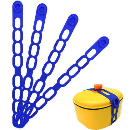 4 Pcs Silicone Latch Strap Tie for Slow Cooker Lid Lunch Box Bundling Organizing Black Blue