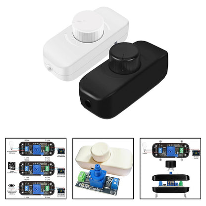Inline Dimmer Switch For 12V 24V Led Lights Frequency Adjustable Push On/Off Rotary Control For Smooth Brightness Adjustment White