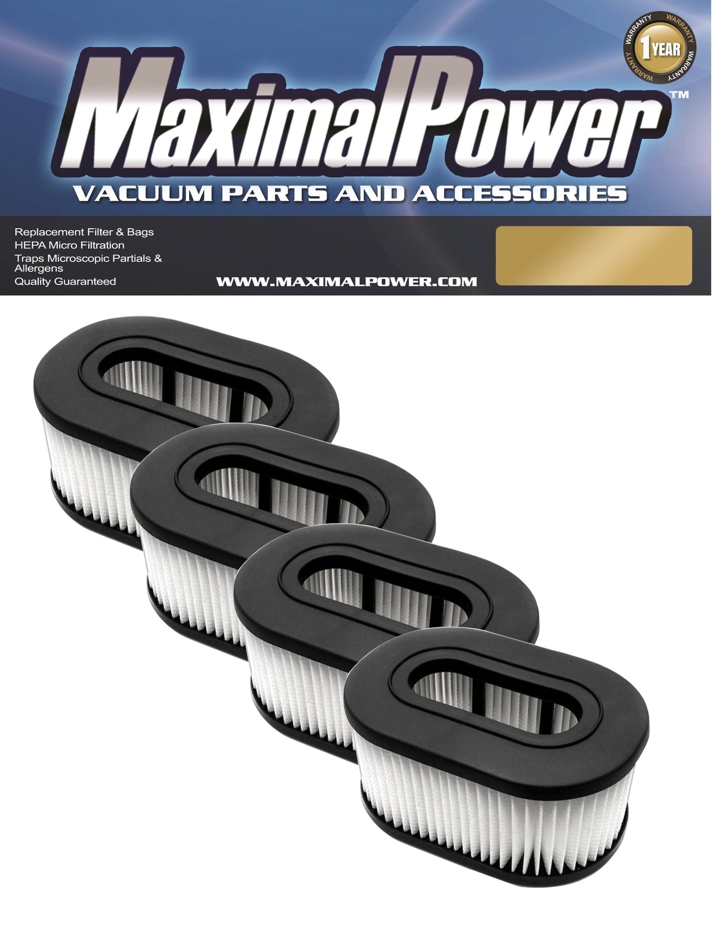 MaximalPower Replacement Filter Compatible for Hoover Foldaway, Widepath, Turbopower & Runabout Vacuum Cleaner 4 Pack.