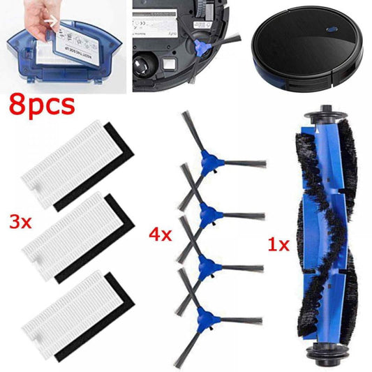 8Pcs Replacement Parts Compatible with Robot Vacuum Cleaner RoboVac 11S, 12, 15T, 15C, 25C, 30, 30C Slim Carpet Sweeper Filter Side Spin Brushes & Main Roller Brush Attachment.