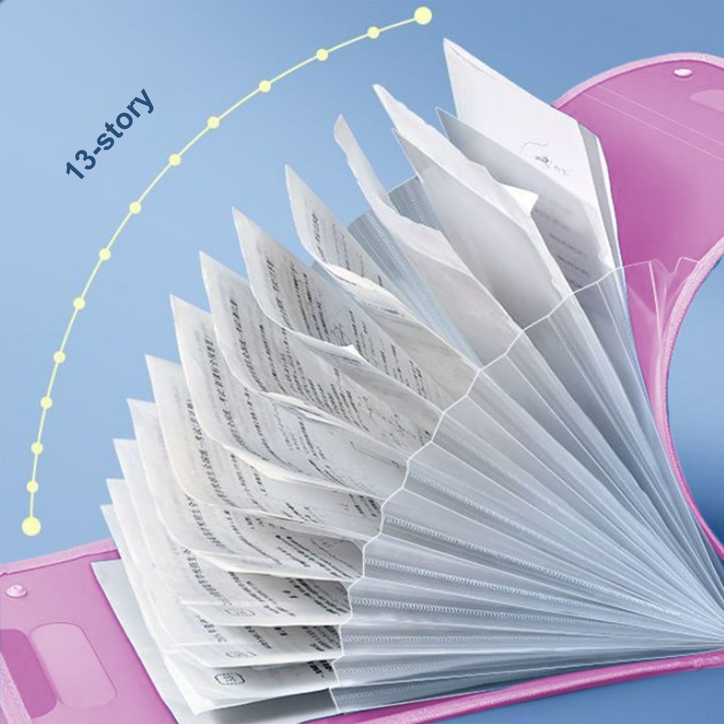 Portable Vertical Expanding Accordion Folder with 13 Pockets, Large Capacity File Organizer Bag A4 Letter Size P-ink