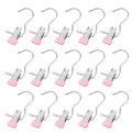 Clothes Pins, 15 Pack Hanger Hooks, Stainless Steel Laundry Clips, Travel Hangers, Towel Clips, Legging Organizer for Closet Hanging, Space Saving Hanger Clips for Pants, Jeans, Hats, Boot Silver