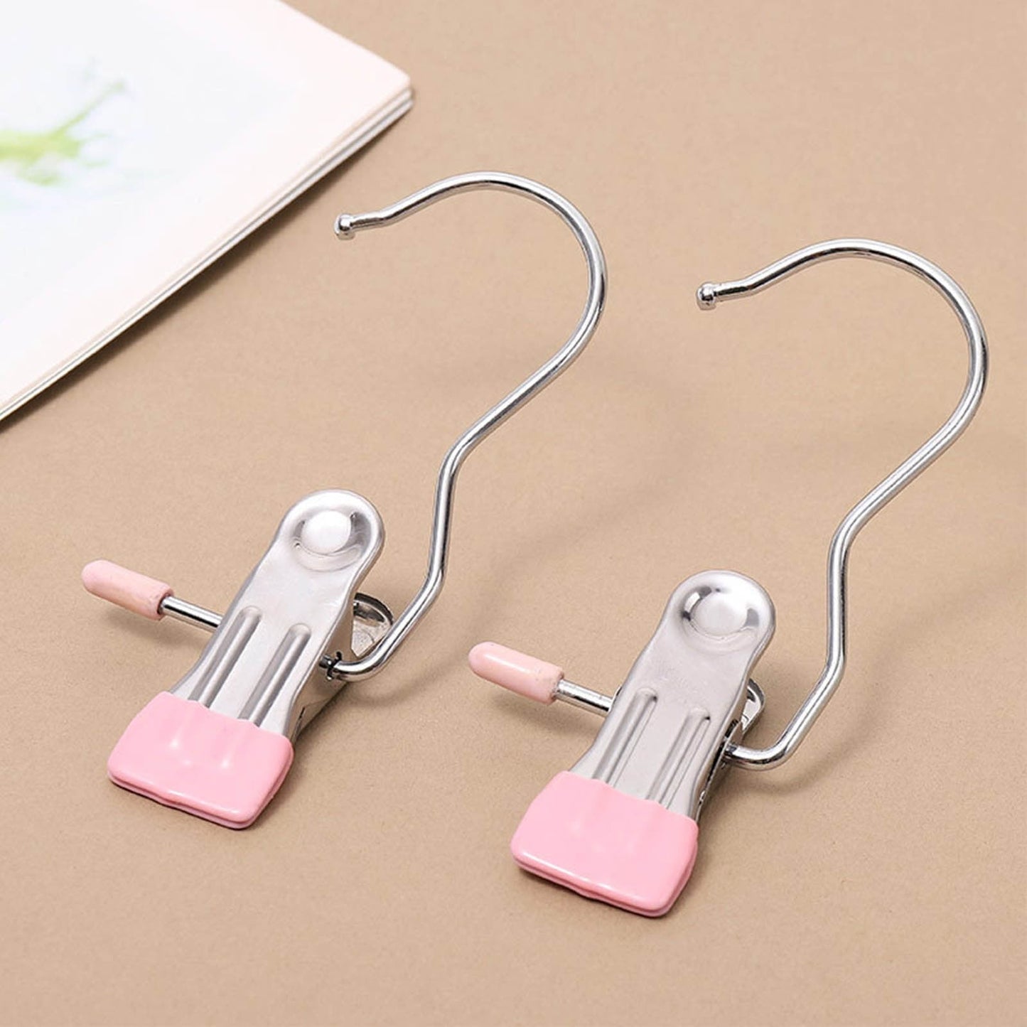 Clothes Pins, 15 Pack Hanger Hooks, Stainless Steel Laundry Clips, Travel Hangers, Towel Clips, Legging Organizer for Closet Hanging, Space Saving Hanger Clips for Pants, Jeans, Hats, Boot Silver