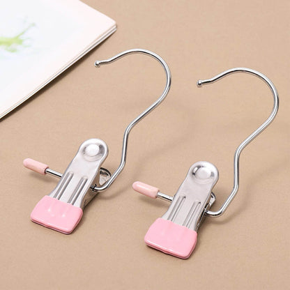 Clothes Pins, 15 Pack Hanger Hooks, Stainless Steel Laundry Clips, Travel Hangers, Towel Clips, Legging Organizer for Closet Hanging, Space Saving Hanger Clips for Pants, Jeans, Hats, Boot Silver