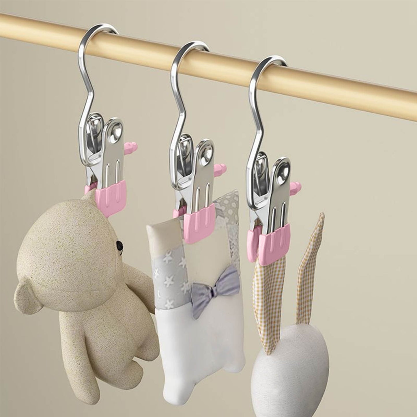 Clothes Pins, 15 Pack Hanger Hooks, Stainless Steel Laundry Clips, Travel Hangers, Towel Clips, Legging Organizer for Closet Hanging, Space Saving Hanger Clips for Pants, Jeans, Hats, Boot Silver