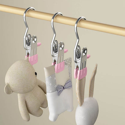 Clothes Pins, 15 Pack Hanger Hooks, Stainless Steel Laundry Clips, Travel Hangers, Towel Clips, Legging Organizer for Closet Hanging, Space Saving Hanger Clips for Pants, Jeans, Hats, Boot Silver