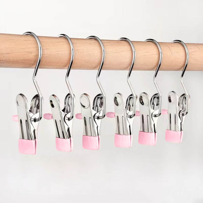 Clothes Pins, 15 Pack Hanger Hooks, Stainless Steel Laundry Clips, Travel Hangers, Towel Clips, Legging Organizer for Closet Hanging, Space Saving Hanger Clips for Pants, Jeans, Hats, Boot Silver
