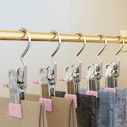 Clothes Pins, 15 Pack Hanger Hooks, Stainless Steel Laundry Clips, Travel Hangers, Towel Clips, Legging Organizer for Closet Hanging, Space Saving Hanger Clips for Pants, Jeans, Hats, Boot Silver