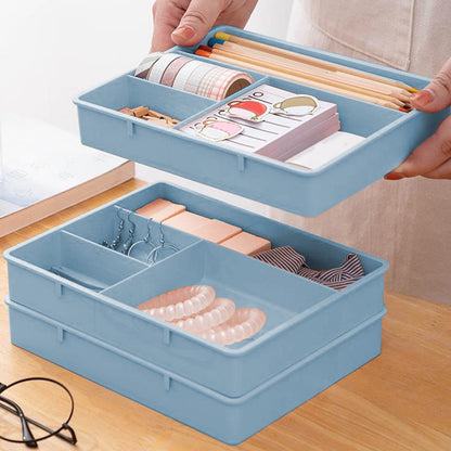 Four Grid Storage Box Plastic Drawer Dividers Flatware Tray Pen Holder Tray Plastic Tray Makeup Tray Plastic Drawers Makeup Vanity Organizer Small Item Pp Office Storage Tray Blue