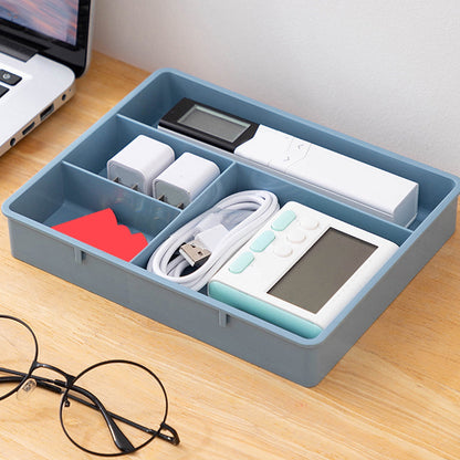 Four Grid Storage Box Plastic Drawer Dividers Flatware Tray Pen Holder Tray Plastic Tray Makeup Tray Plastic Drawers Makeup Vanity Organizer Small Item Pp Office Storage Tray Blue