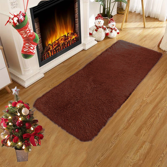 Soft Area Rug Fluffy Rugs for Living Room Bedroom Decor, Runner Rug for Hallway, Shag Furry Bedside Rug Indoor Accent Floor Carpet, 40*80cm Non-Slip Plush Rug for Kids Room Dorm Brown