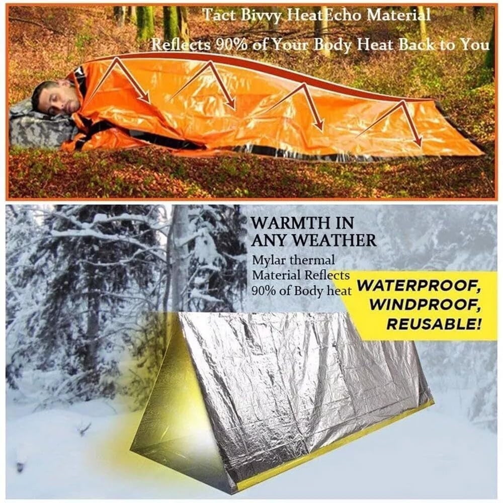 Emergency Sleeping Bag, Waterproof Emergency Sleeping Bags for Survival, 84X36in Sleeping Bag ,Pocket Size Survival Blanket, 3/4/5 PCS Thermal Bivy Sack for Outdoor Camping, Hiking 5PCS