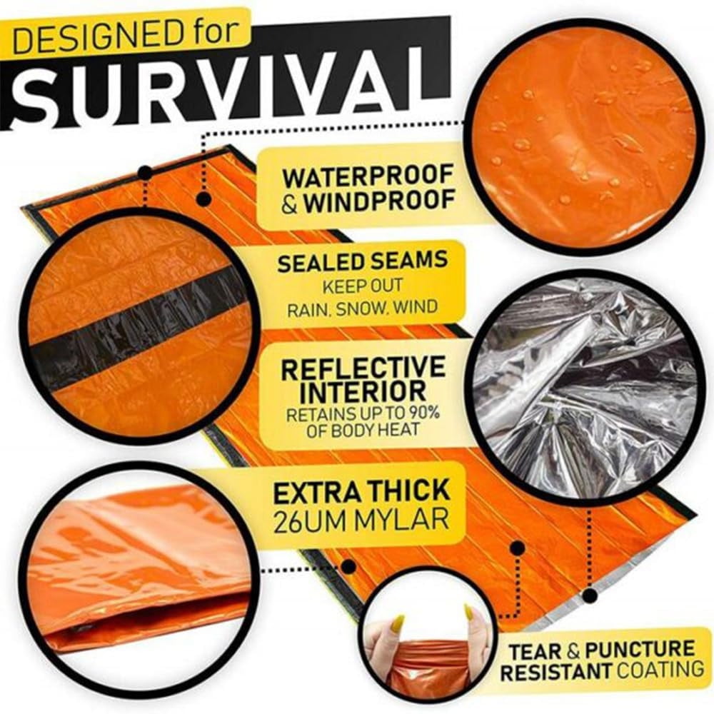 Emergency Sleeping Bag, Waterproof Emergency Sleeping Bags for Survival, 84X36in Sleeping Bag ,Pocket Size Survival Blanket, 3/4/5 PCS Thermal Bivy Sack for Outdoor Camping, Hiking 5PCS