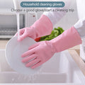 1 Pairs Rubber Gloves for Dishwashing Cleaning, Cotton Lined Household Gloves, Waterproof Gloves for Kitchen Bathroom, Reusable Gloves, Food Grade Non-Slip Household Kitchen Gloves Pink,L