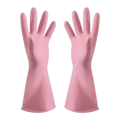1 Pairs Rubber Gloves for Dishwashing Cleaning, Cotton Lined Household Gloves, Waterproof Gloves for Kitchen Bathroom, Reusable Gloves, Food Grade Non-Slip Household Kitchen Gloves Pink,L