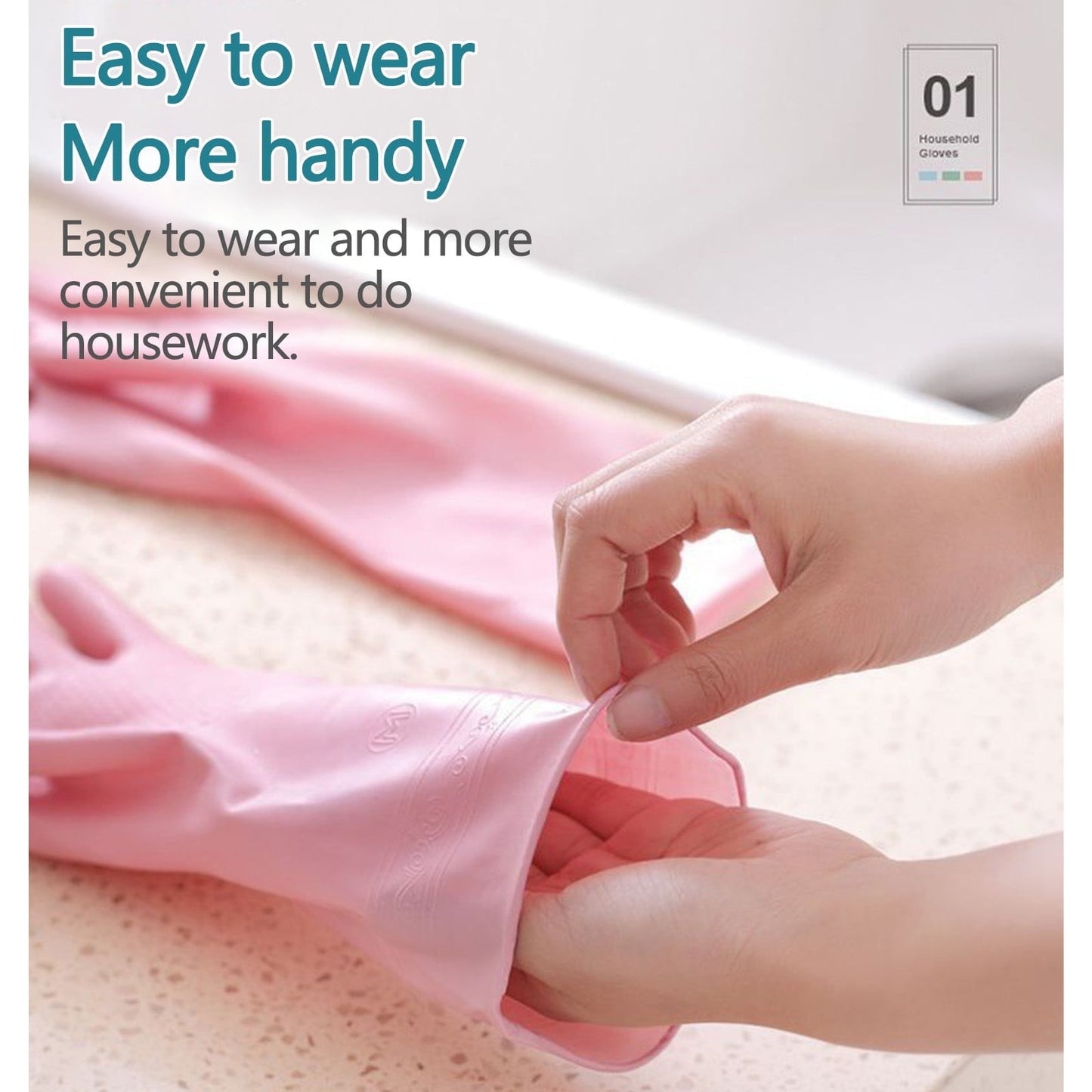1 Pairs Rubber Gloves for Dishwashing Cleaning, Cotton Lined Household Gloves, Waterproof Gloves for Kitchen Bathroom, Reusable Gloves, Food Grade Non-Slip Household Kitchen Gloves Pink,L