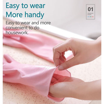 1 Pairs Rubber Gloves for Dishwashing Cleaning, Cotton Lined Household Gloves, Waterproof Gloves for Kitchen Bathroom, Reusable Gloves, Food Grade Non-Slip Household Kitchen Gloves Pink,L